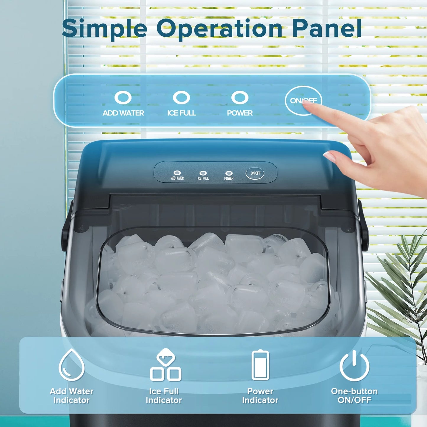 Portable Countertop Ice Maker: 26Lbs/24H, 9 Cubes in 6 Mins, One-Click Operation - Black