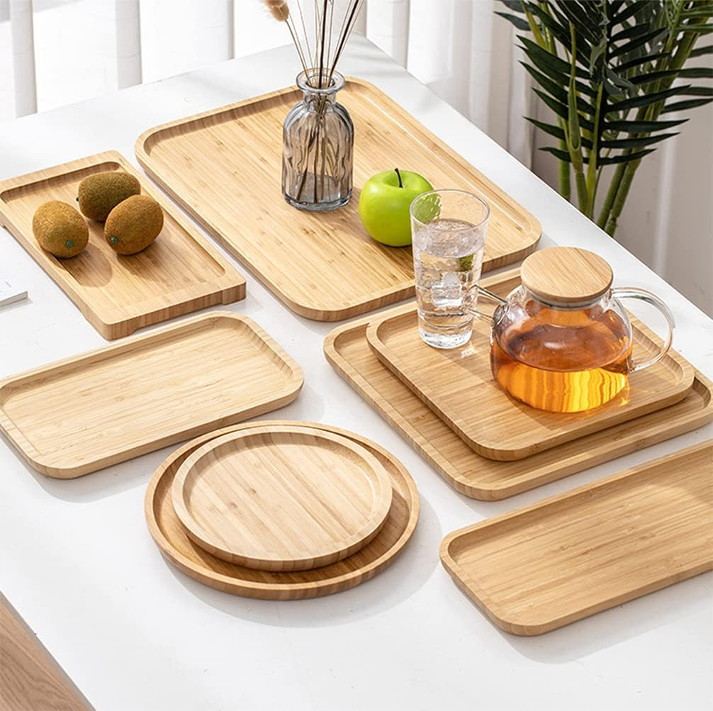 16x12x1 inches Bamboo Serving Tray Set: Tea, Fruit, Dinner Plates