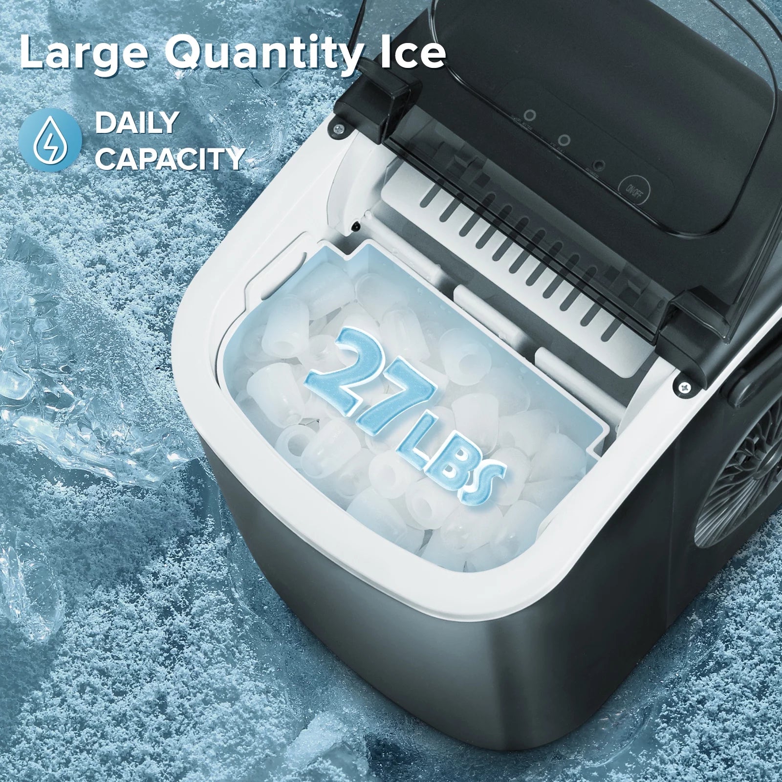 Portable Countertop Ice Maker: 26Lbs/24H, 9 Cubes in 6 Mins, One-Click Operation - Black