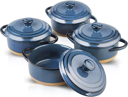 12oz Farmhouse Style Ramekins with Lids - Mini Casserole Dish Set, Oven Safe Bowls