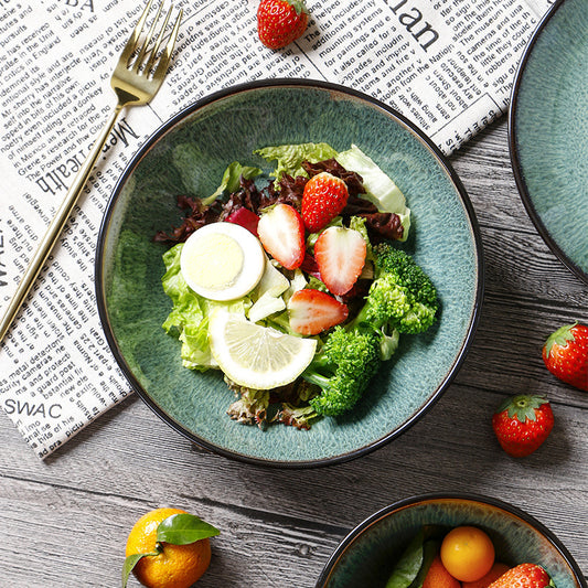 Creative Western Food Plate - Kiln-Changed Peacock Green Vegetable Bowl